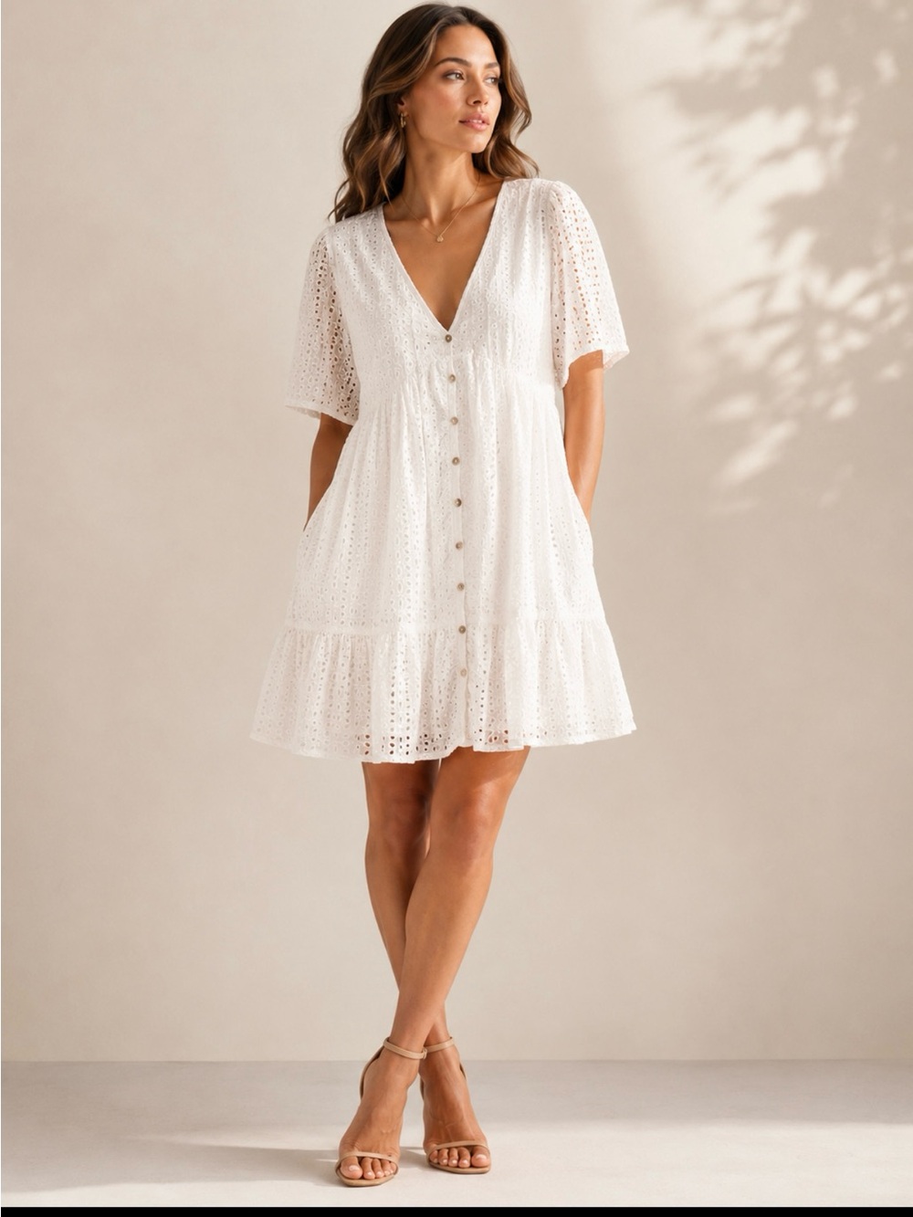 Label of love Women's White Eyelet Button-Front Summer Dress